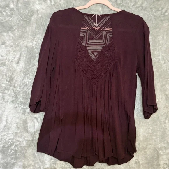 Mossimo Ladies Medium Boho Lace pullover Burgundy Blouse - Picture 2 of 14